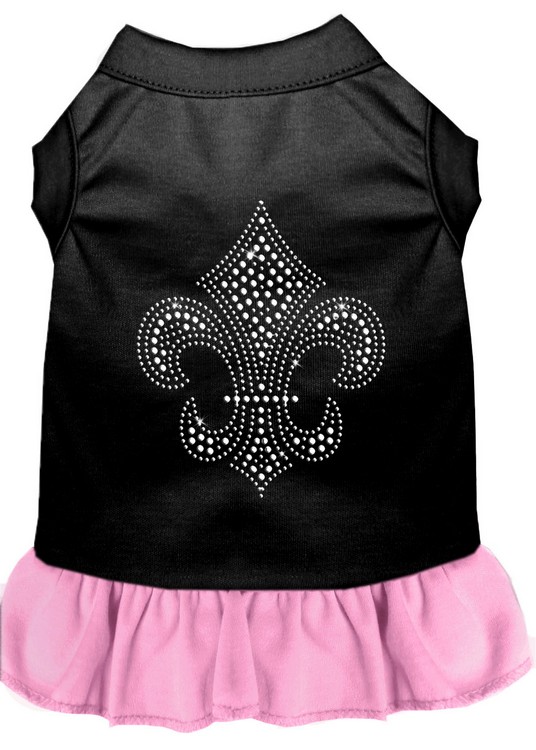 Silver Fleur de Lis Rhinestone Dress Black with Light Pink XL